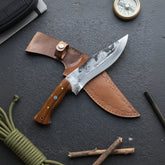 30 cm Hand Forged Carbon Steel Hunting Knife with Walnut Wood Handle
