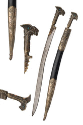 Antique Style Yatagan Sword With Coral Embroidered Brass Handle Leather Scabbard (1)