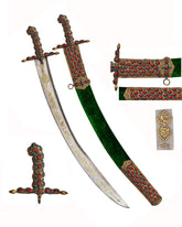 Brass Engrave Kilij Sword With Coral and Turquoise Stone (4)