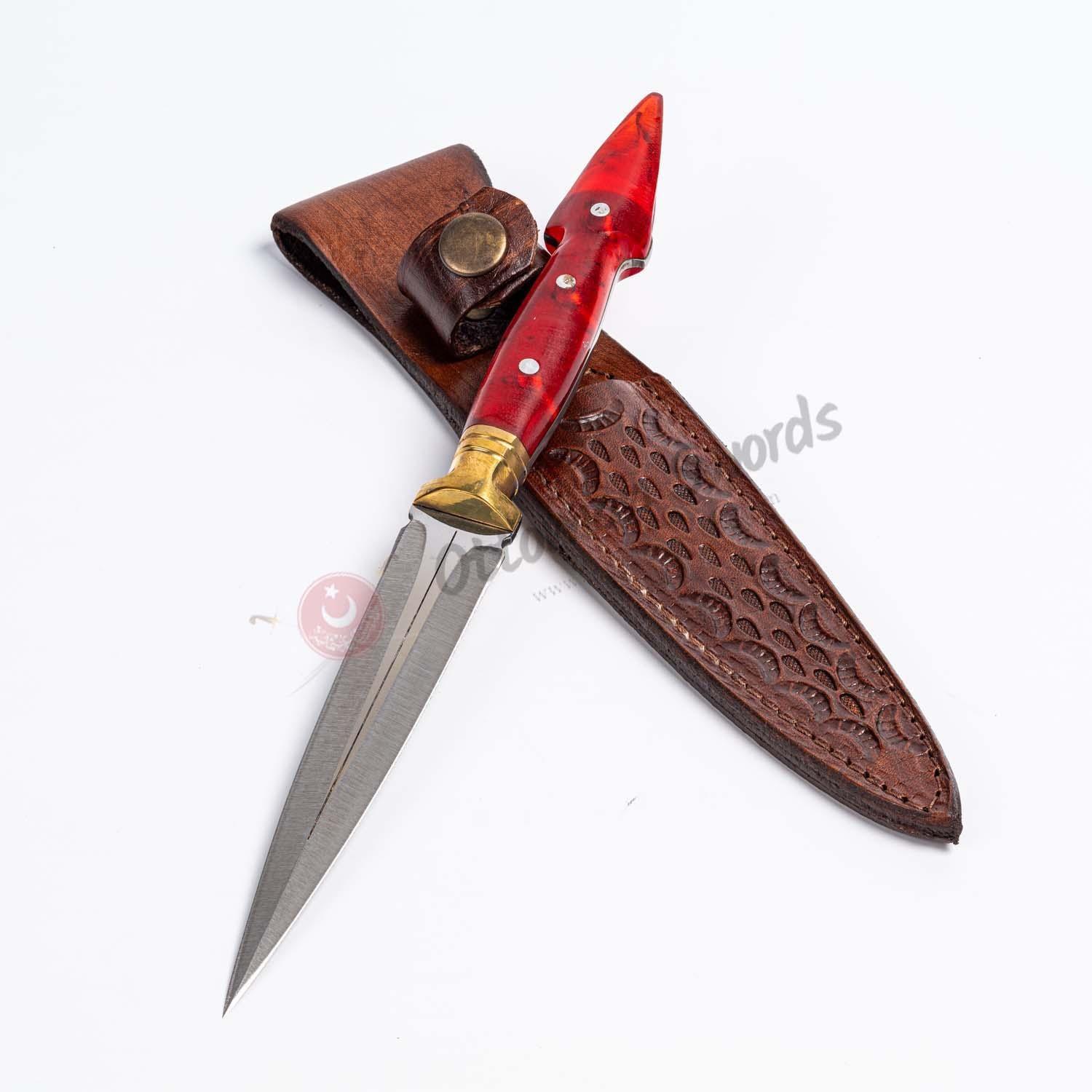 Double Edged Dagger Knife Forged Custom Handmade Red (3)