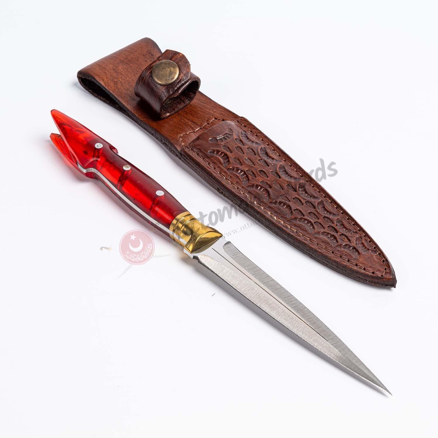 Double Edged Dagger Knife Forged Custom Handmade Red (4)