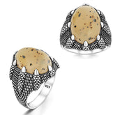 Eagle's Claw Model Yemen Agate Stone Silver Ring (3)