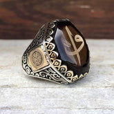 Elif Vav Motif on Amber Stone men's Silver Ring for sale (3)