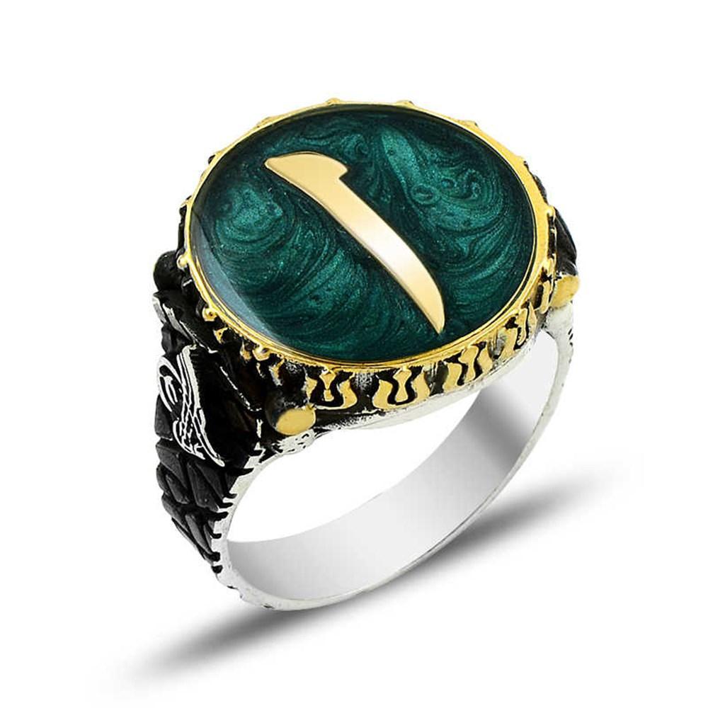 Enameled Elif Motif Silver Ring with Ottoman Tugra for sale
