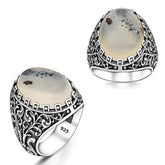 Engraved Yemen Agate Stone Silver Ring for men (2)