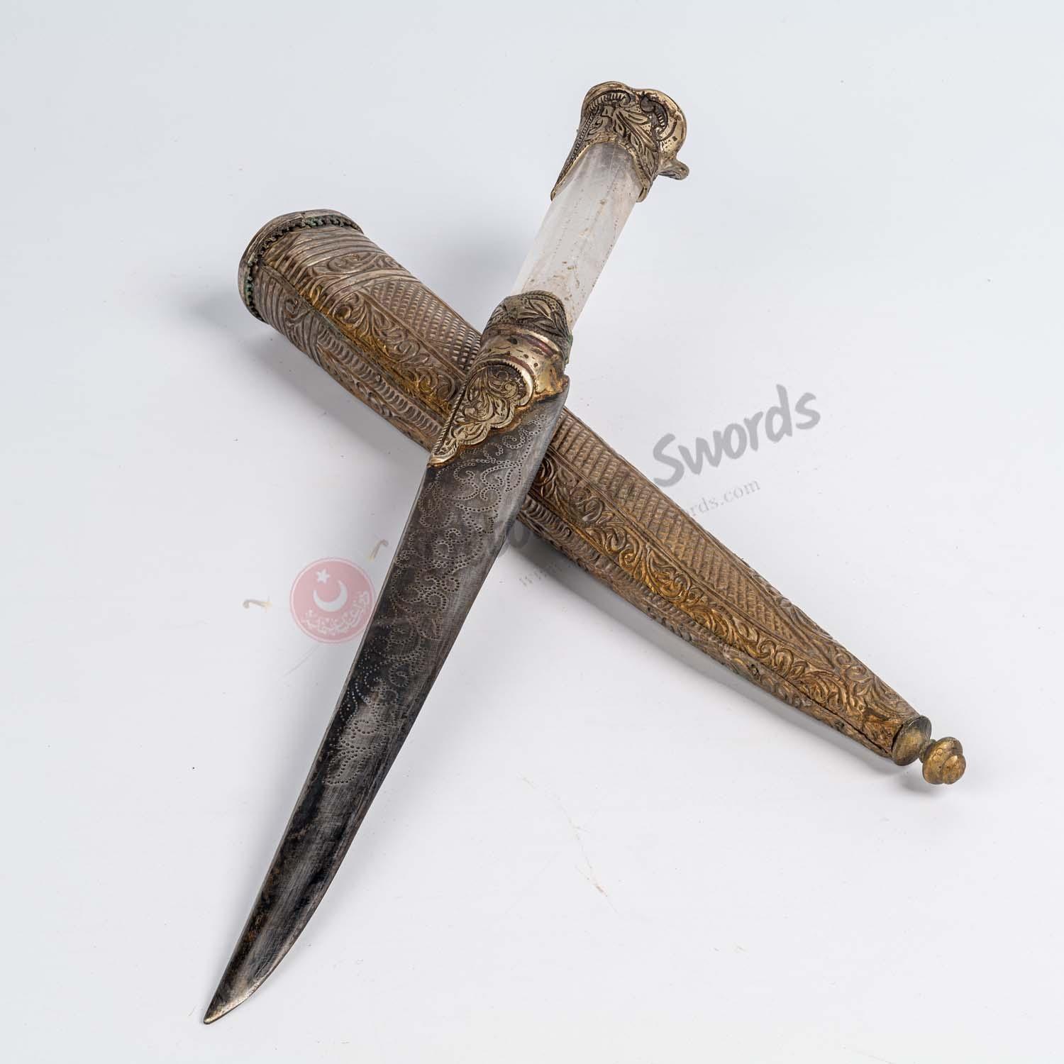 Natural Najaf Stone Handle Dagger Brass Engraved Scabbard (3)