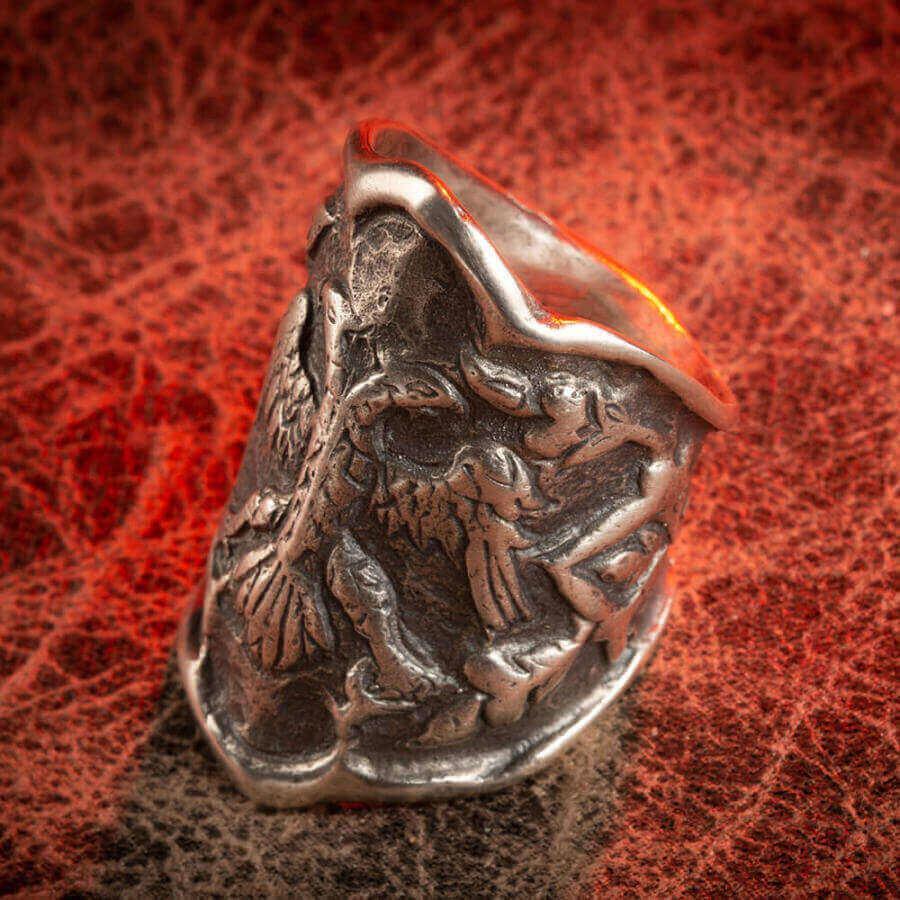 Resurrection Ertugrul Double-Headed Eagle Silver Zihgir Ring