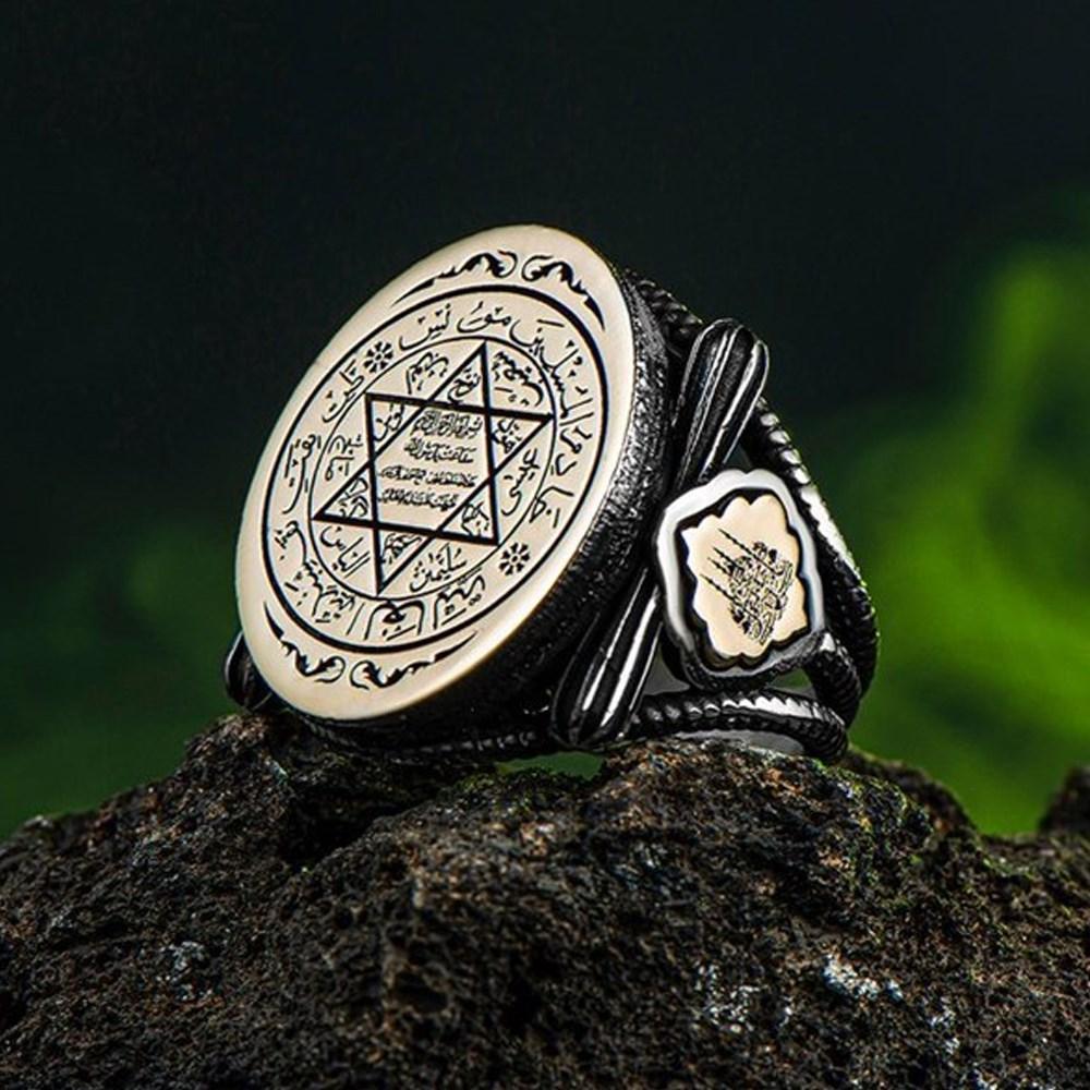 Seal of Solomon Silver Ring with Mosque Motif