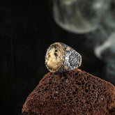 Yemen Agate Stone Silver Ring Decorated with Zircon Stones (1)