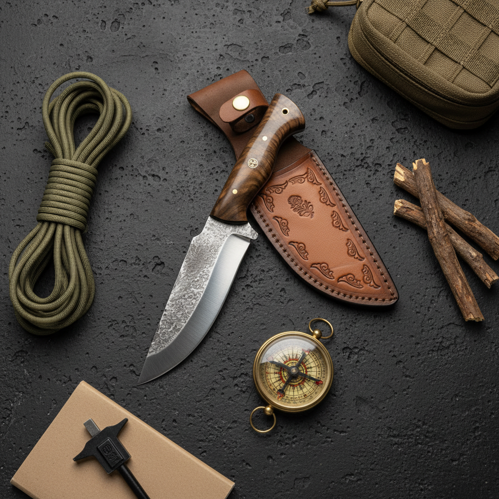 23 cm Hand Forged Carbon Steel Hunting Knife with Walnut Wood Handle