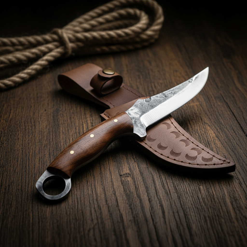 26 cm Hand Forged Carbon Steel Hunting Knife with Walnut Wood Handle