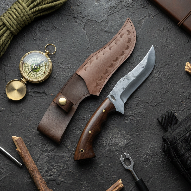 27 cm Hand Forged Carbon Steel Hunting Knife with Walnut Handle