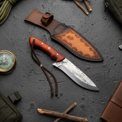 28 cm Hand Forged Carbon Steel Hunting Knife with Padauk Wood Handle