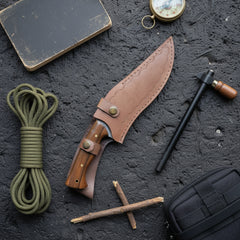 30 cm Hand Forged Carbon Steel Hunting Knife with Walnut Wood Handle