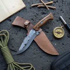30 cm Hand Forged Carbon Steel Hunting Knife with Walnut Wood Handle