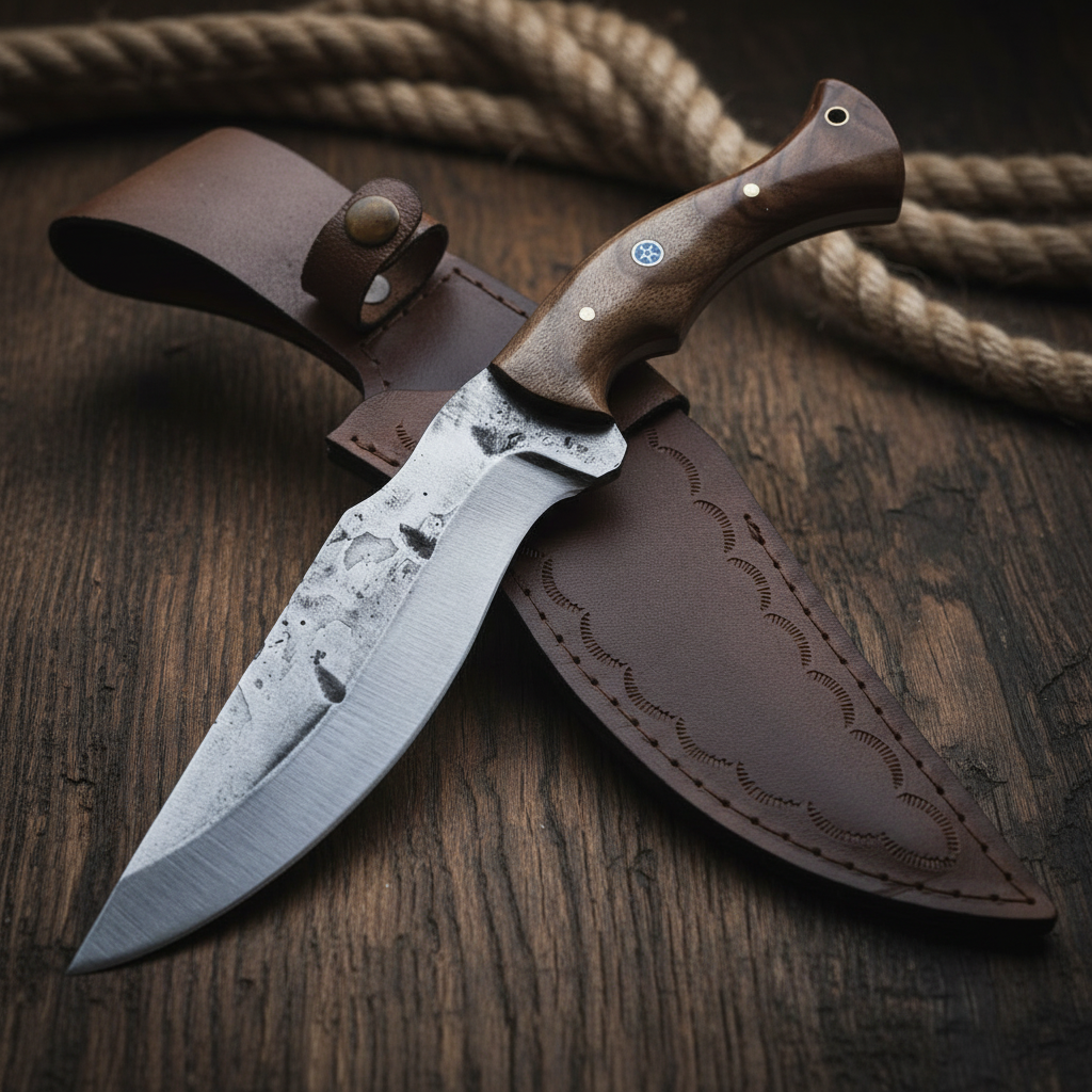 30 cm Hand Forged Carbon Steel Hunting Knife with Walnut Handle
