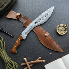 45 cm Hand Forged Carbon Steel Kukri Knife with Walnut Wood Handle