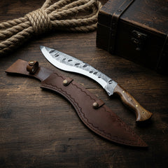 45 cm Hand Forged Carbon Steel Kukri Knife with Walnut Wood Handle