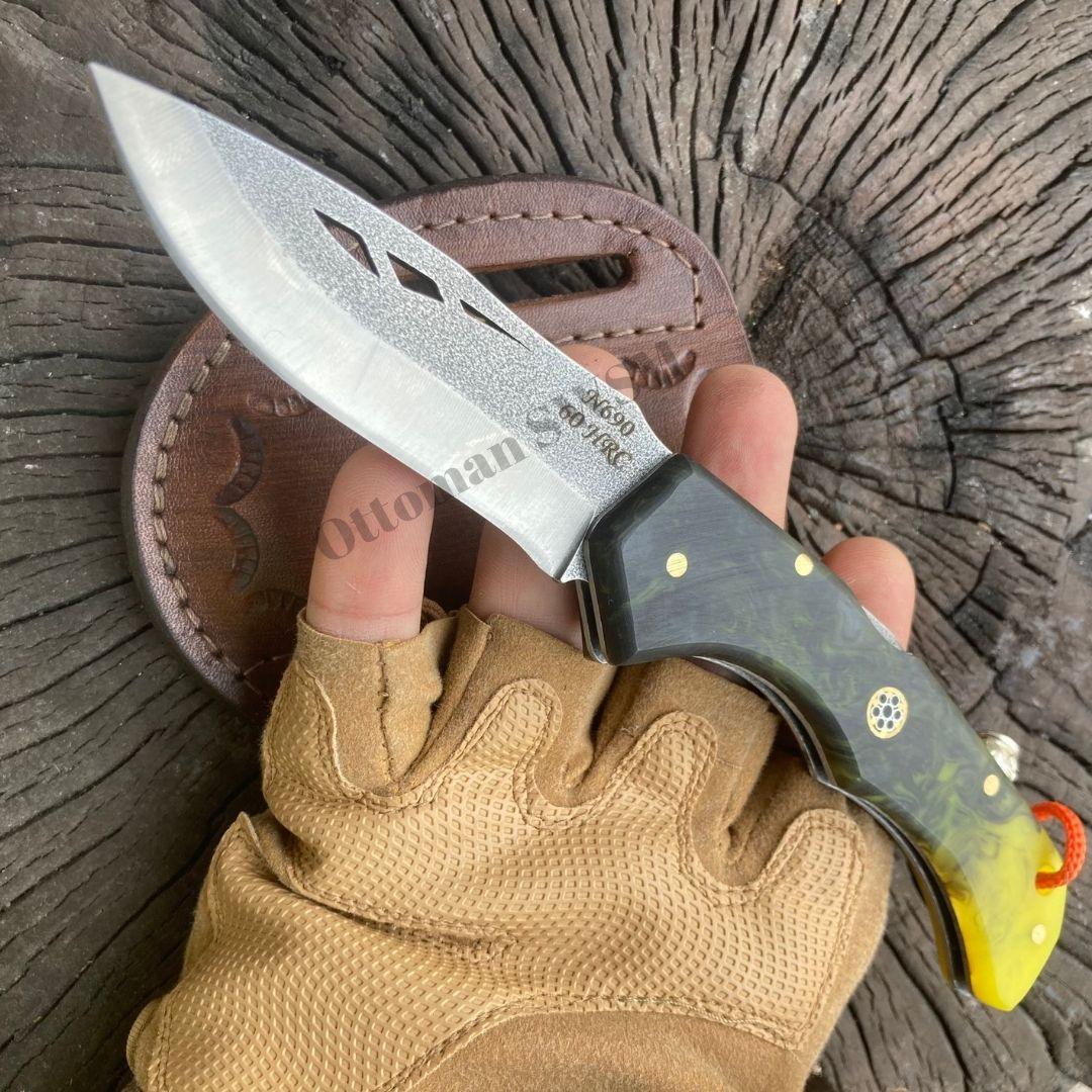 8 İnches N690 Steel Pocket Knife Personalized Knife With Leather Sheath