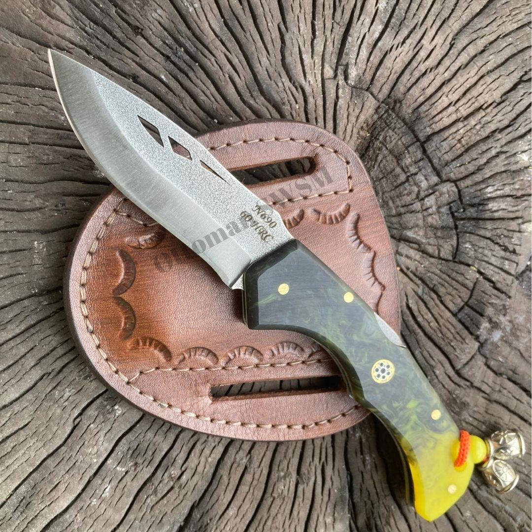 8 İnches N690 Steel Pocket Knife Personalized Knife With Leather Sheath