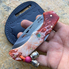 8 İnches Folding Pocket Knife Red and White Handle N690 Steel Camping Knife