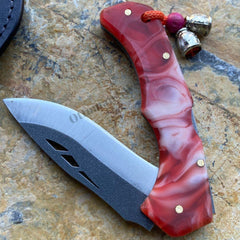 8 İnches Folding Pocket Knife Red and White Handle N690 Steel Camping Knife