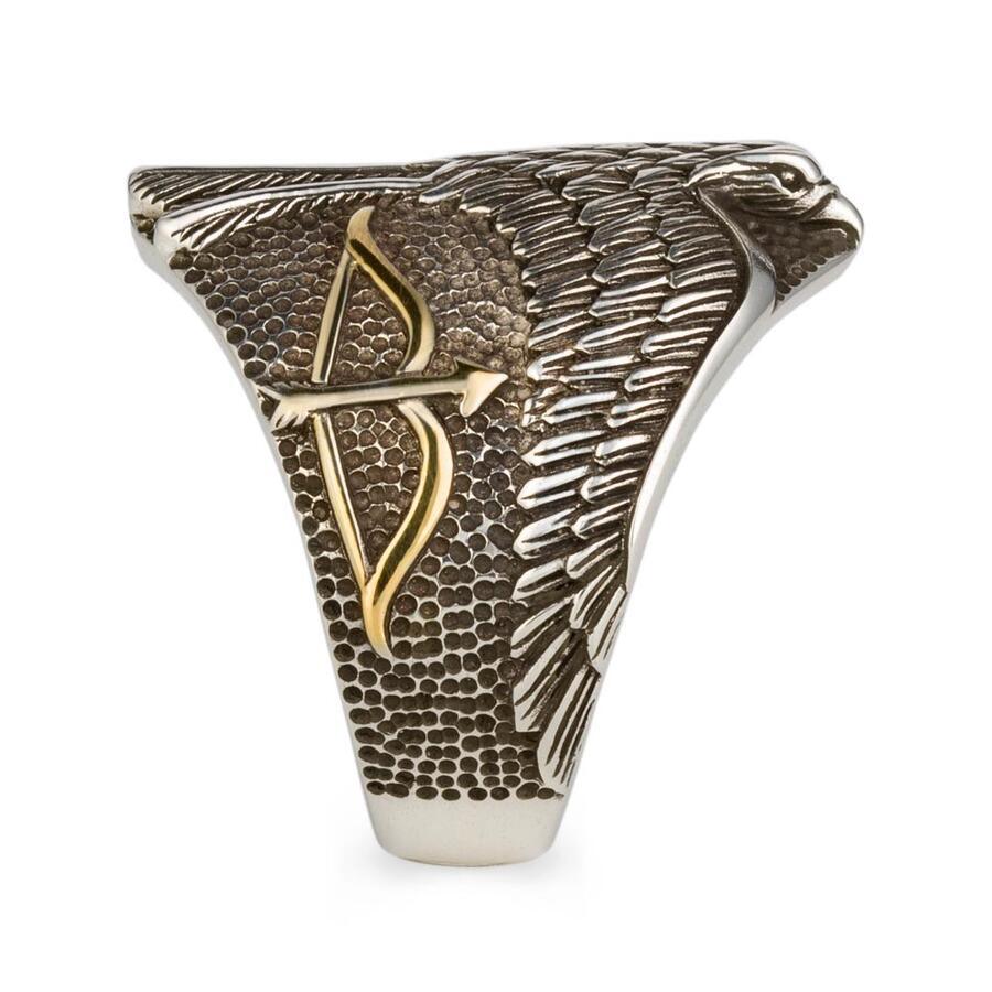 Alparslan The Great Seljuks Flying Hawk Model Silver Ring for sale (3)