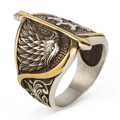 Alparslan The Great Seljuks Hawk Model Silver Ring for men (3)