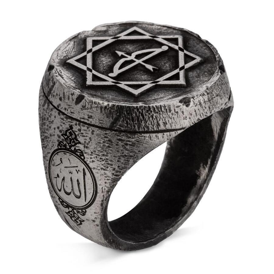 Alparslan The Great Seljuks Octagonal Star Bow and Arrow Model Silver Ring (3)