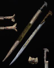 Antique Style Yatagan Sword Khaki Green Velvet Brass Scabbard