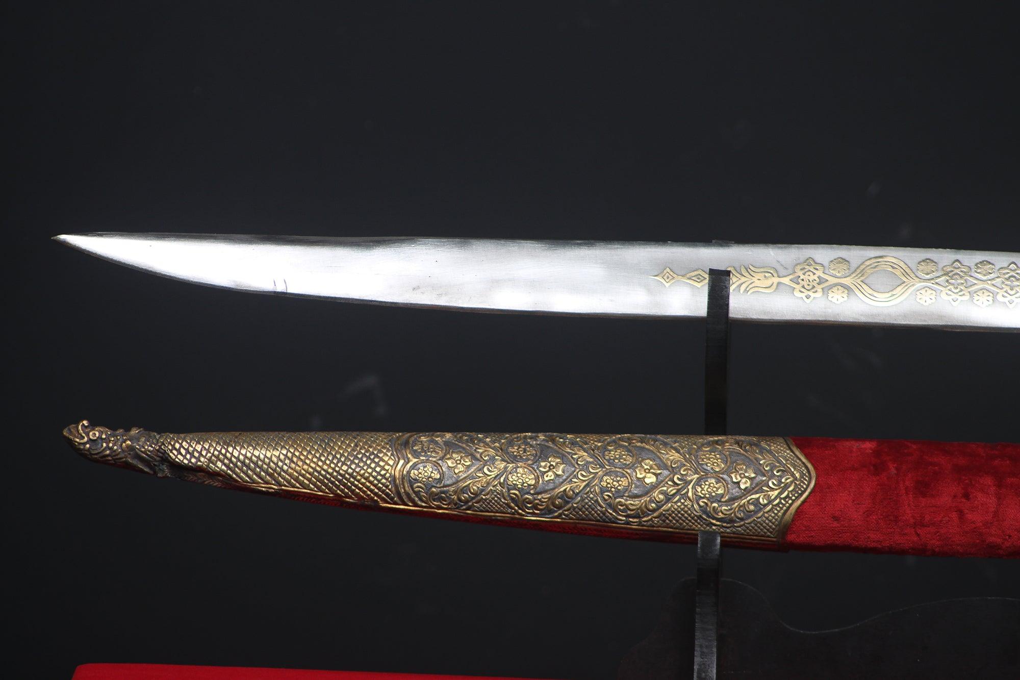 Antique Style Yatagan Sword Red Velvet Brass Scabbard