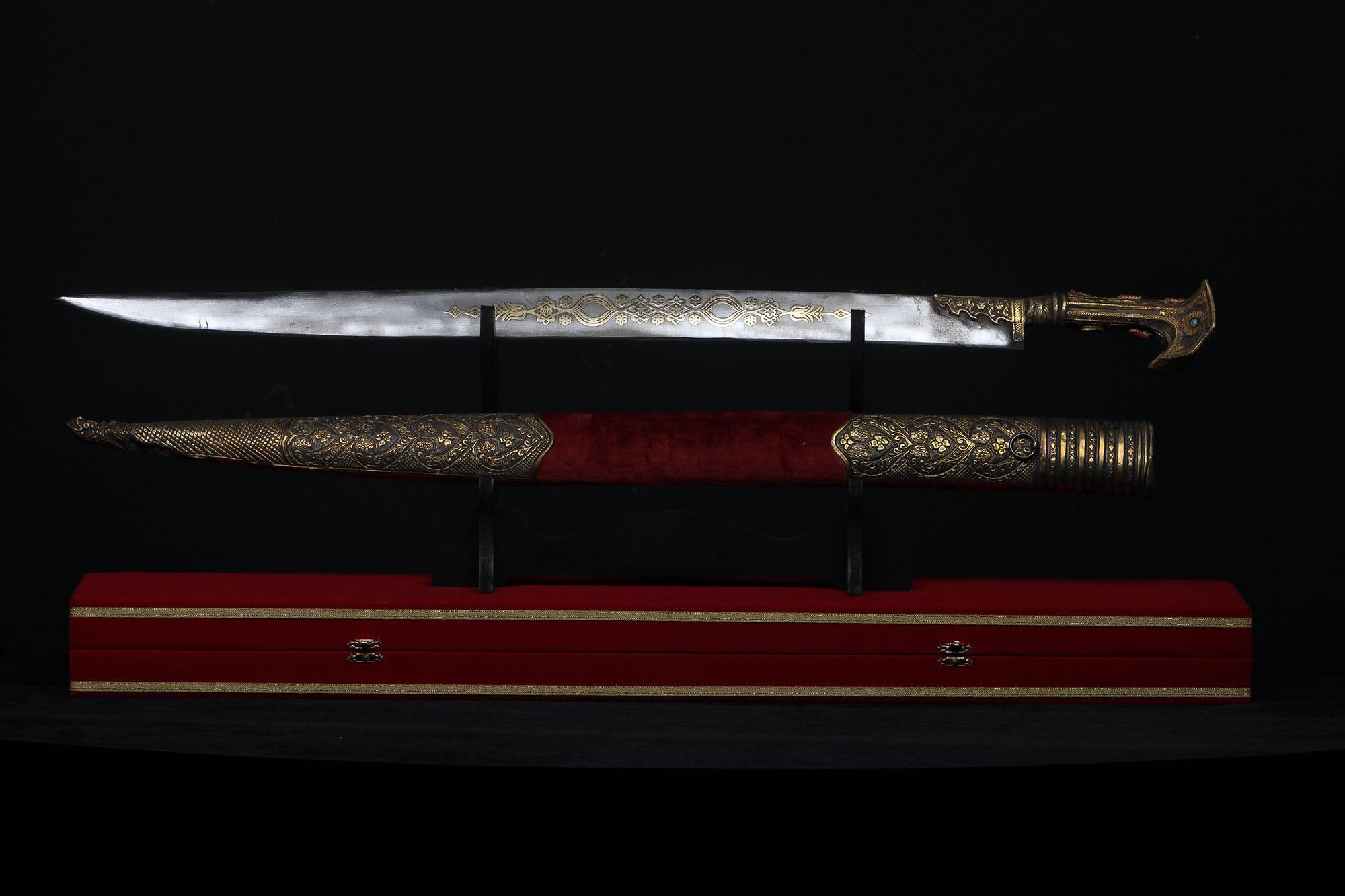 Antique Style Yatagan Sword Red Velvet Brass Scabbard