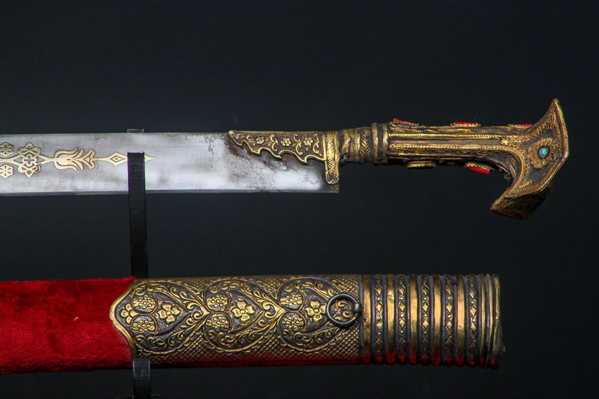 Antique Style Yatagan Sword Red Velvet Brass Scabbard