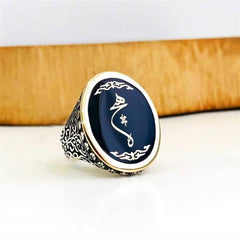 Enameled and Oval Shaped Sufism Nothingness Silver Ring