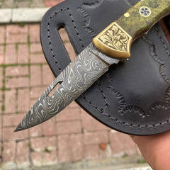 Handmade Forged Damascus Pocket Folding Knife