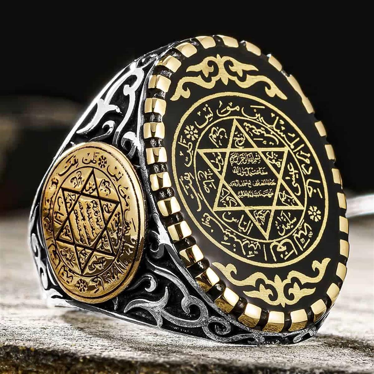 Black Enameled Seal of Solomon Silver Ring for sale (1)