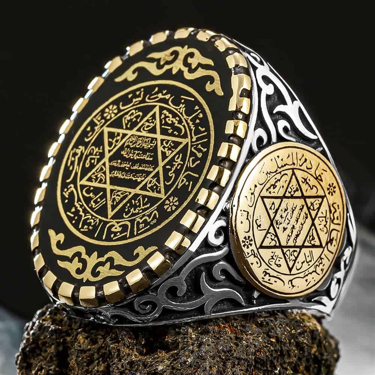 Black Enameled Seal of Solomon Silver Ring for sale (2)