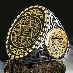 Black Enameled Seal of Solomon Silver Ring for sale (2)