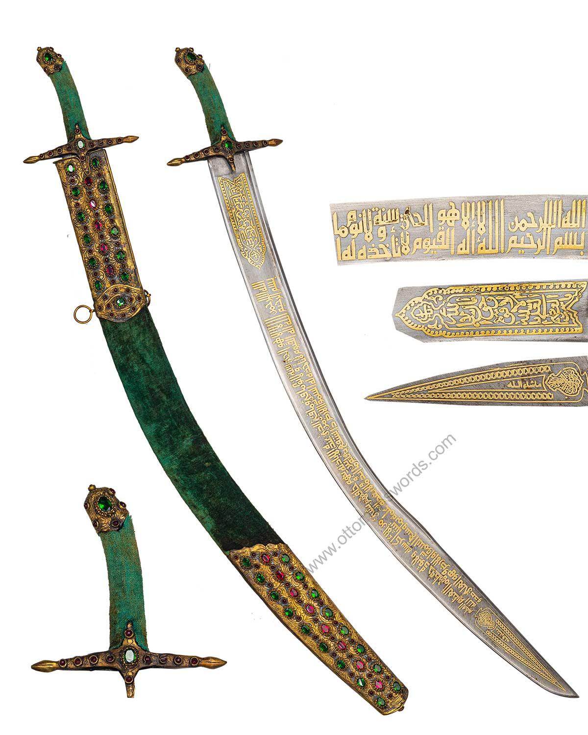 Brass Engrave Kilij Sword With inlaid Stone Scabbard (5)