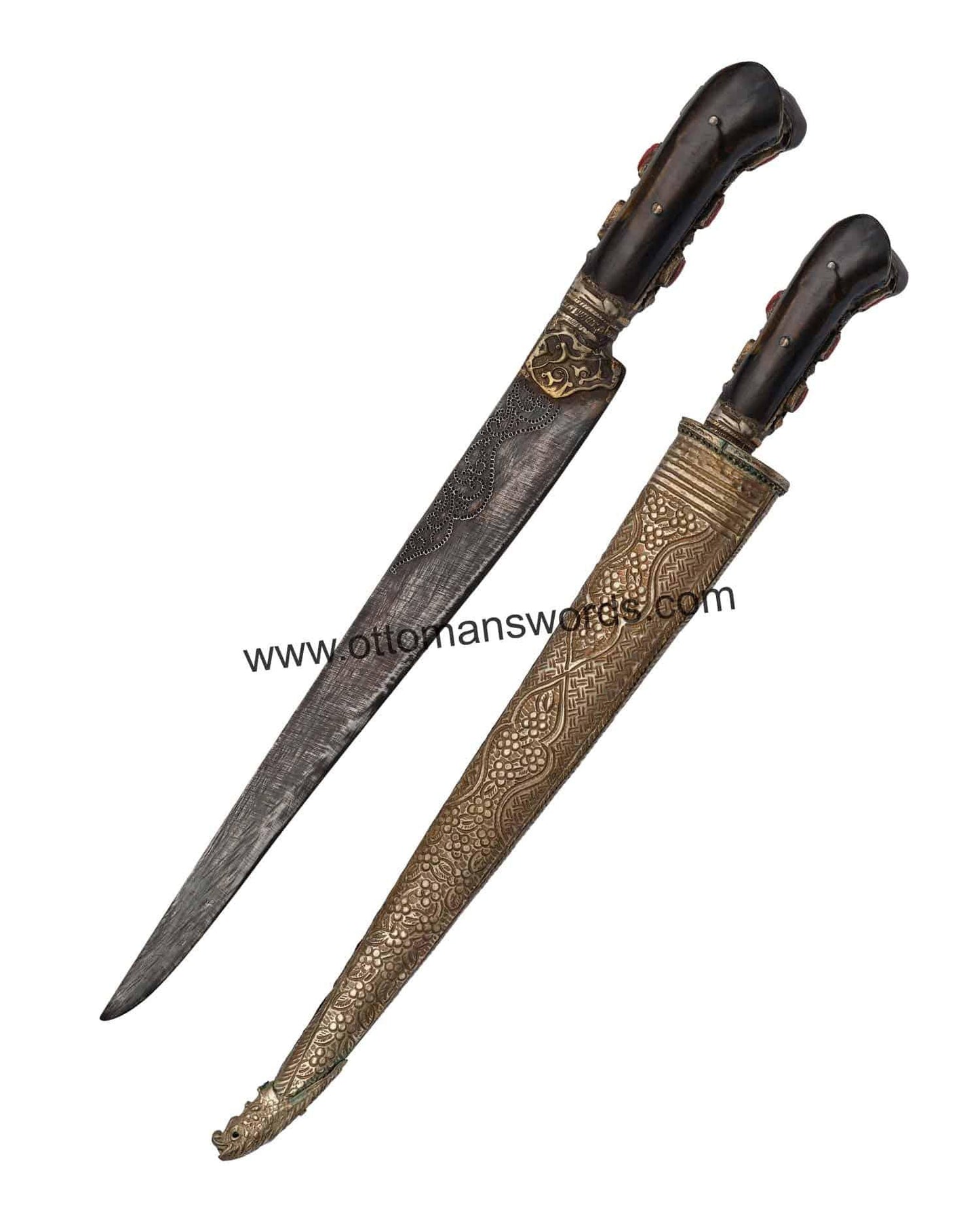 Coral Detailed Ottoman Dagger Brass Scabbard