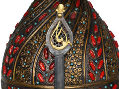 Coral Stone Detailed Hand Hammered Museum Replica Ottoman Helmet