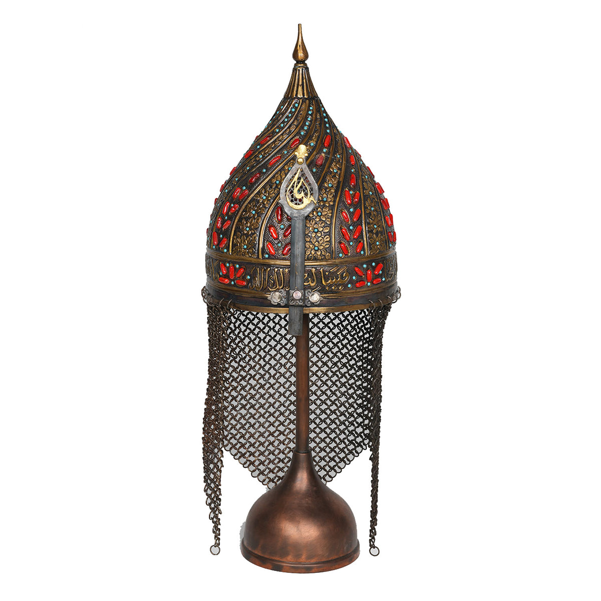 Coral Stone Detailed Hand Hammered Museum Replica Ottoman Helmet