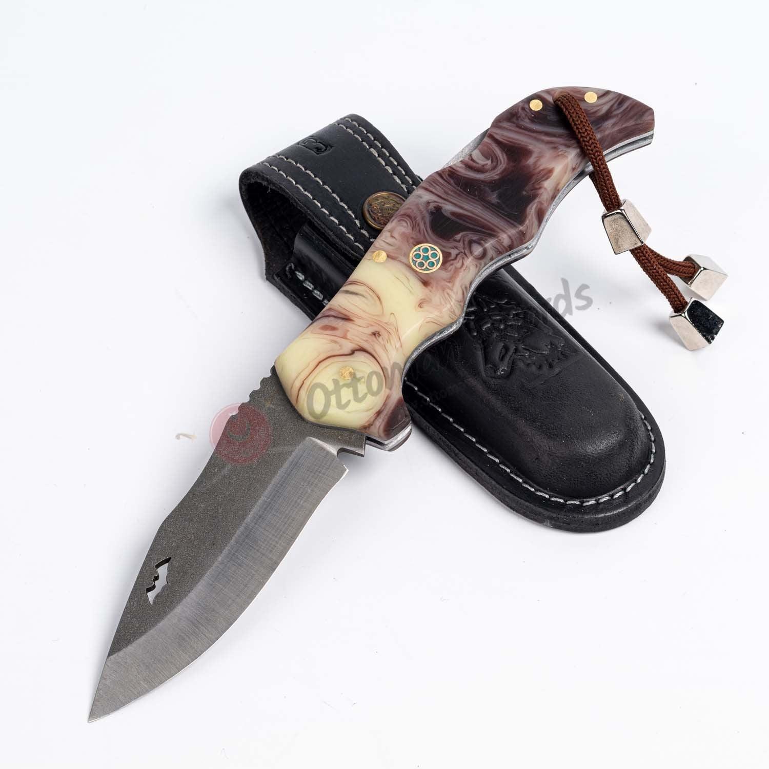 Custom Engraved Folding Knife and Leather Sheath (5)