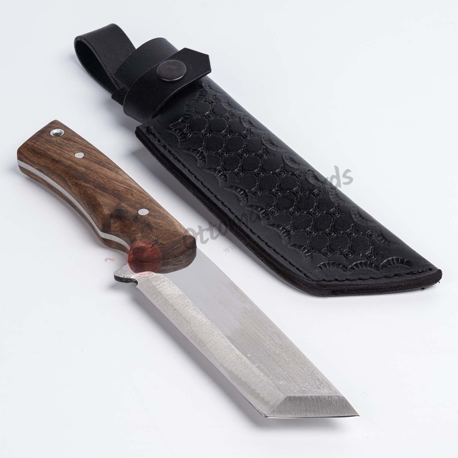 Custom Handmade Tanto Blade Knife Wood Handle Leather Sheath | Ottoman ...