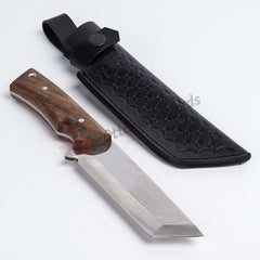 Custom Handmade Tanto Blade Knife Wood Handle Leather Sheath (1)