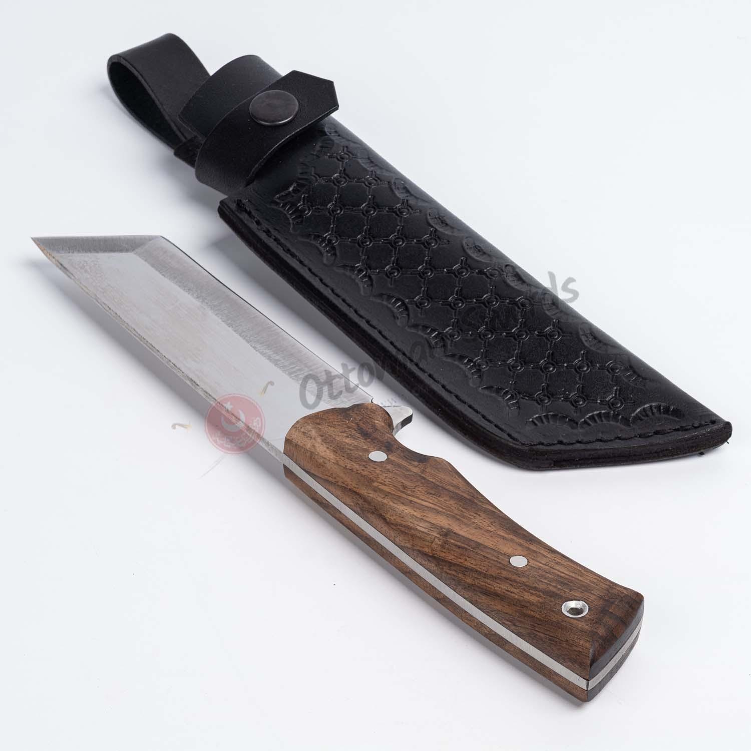 Custom Handmade Tanto Blade Knife Wood Handle Leather Sheath (2)