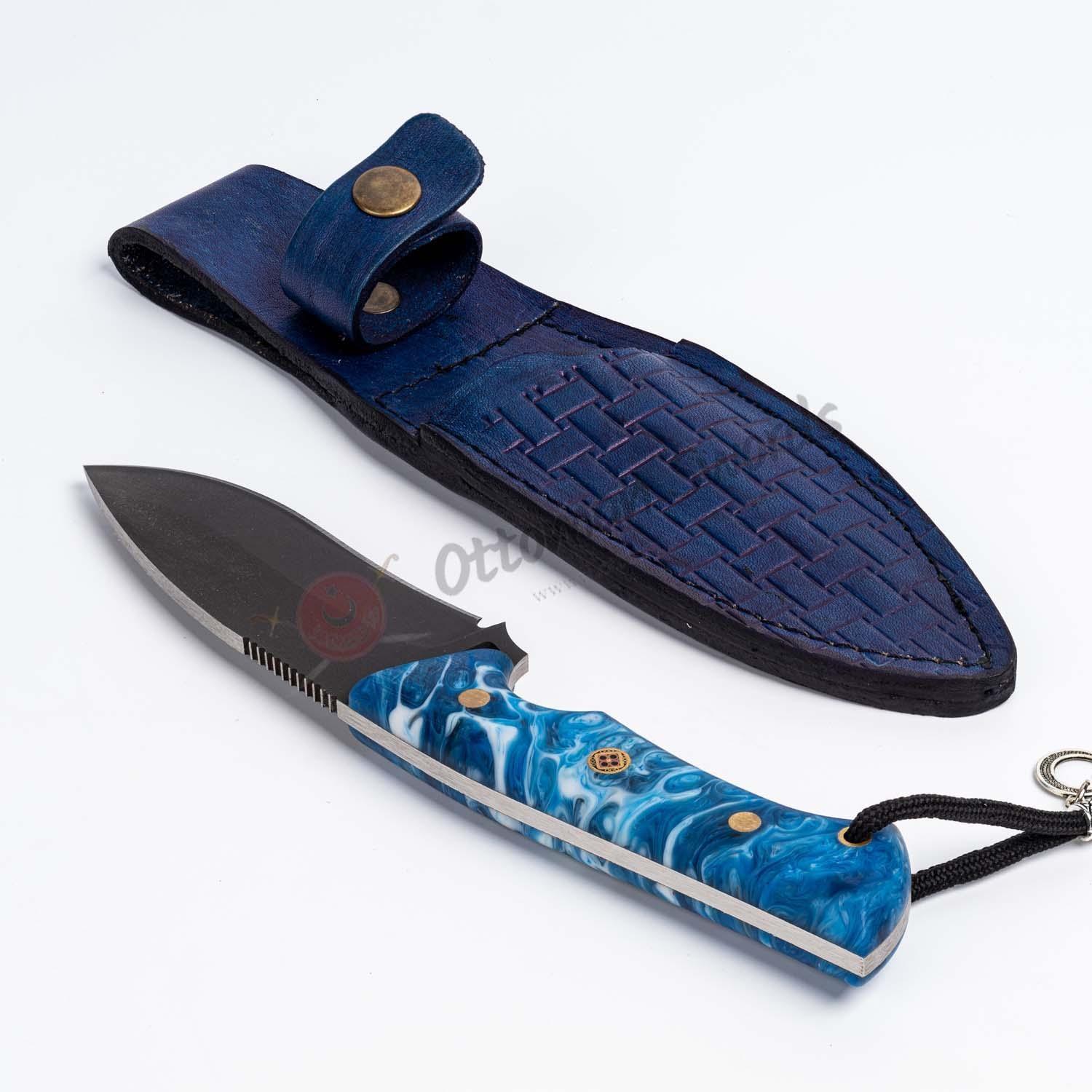 D2 Steel Survival BushCraft Knife Blue Epoxy Handle 10 İnches (3)