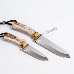 Deer Antler Brass Bolster Handle Hunting Knife Set (1)