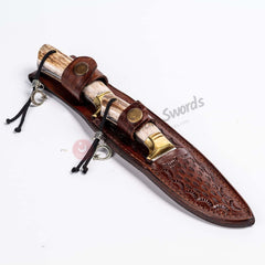 Deer Antler Brass Bolster Handle Hunting Knife Set 6