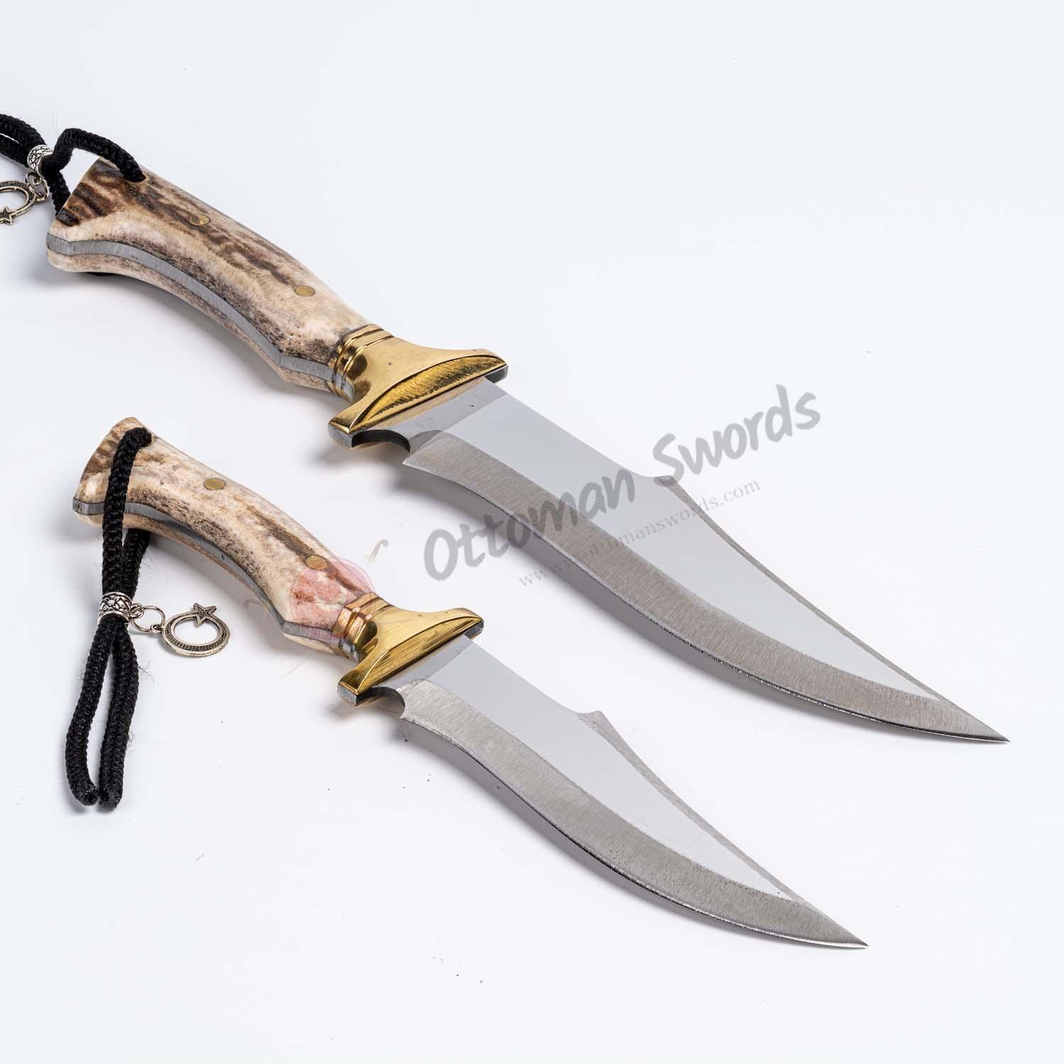 Deer Horn Antler Stag Handle Hunting Knife Set For Sale (1)